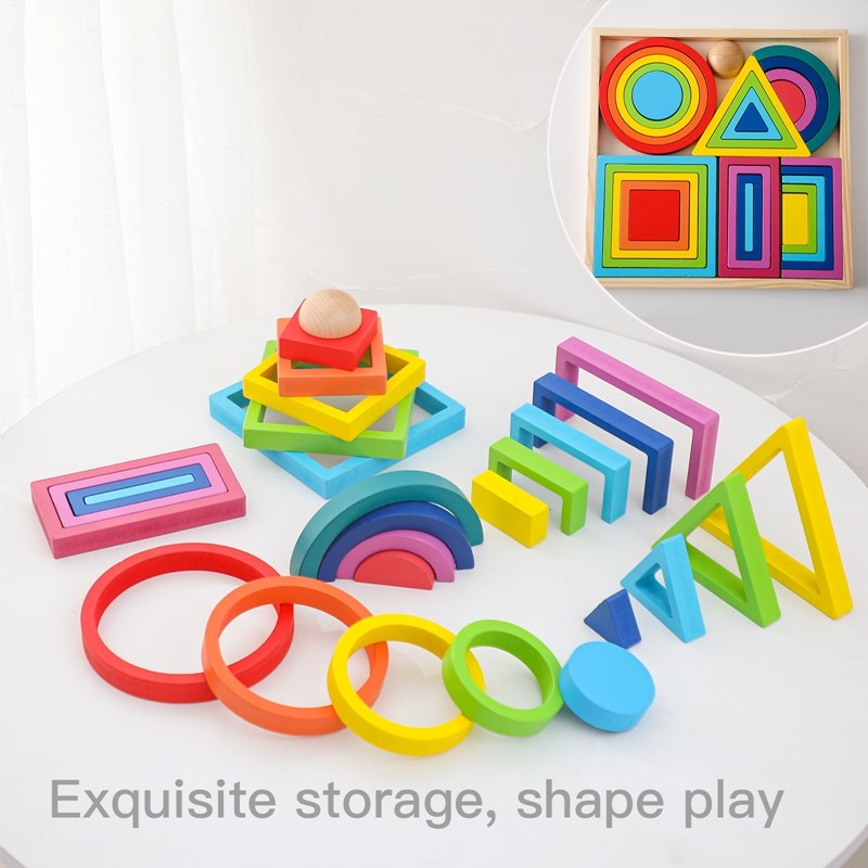 Montessori Wooden Block Toys B - Wooden Blocks Stacking ulasan dan harga